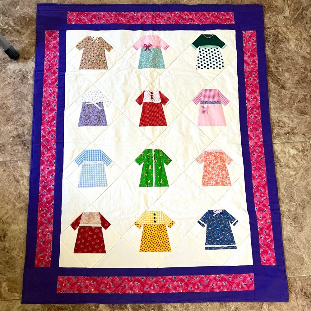 Handmade Baby Quilt / Wall‎ Hanging 33 1/2" x 41 1/2" Paper Doll Dress Cutouts